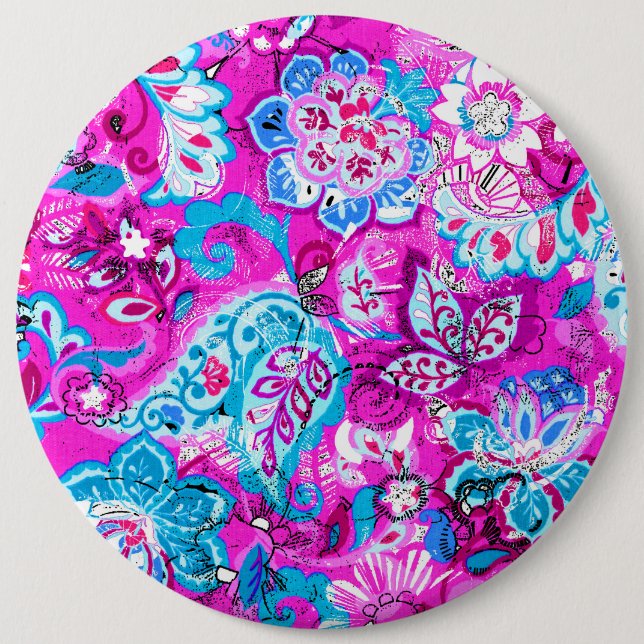Cute blue pink flowers patterns 6 cm round badge (Front)