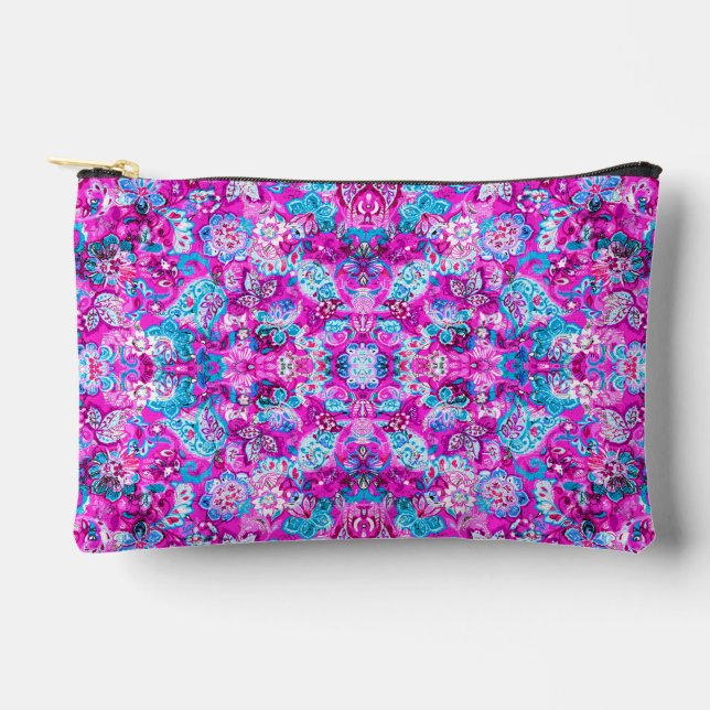 Cute blue pink flowers patterns accessory pouch (Front)