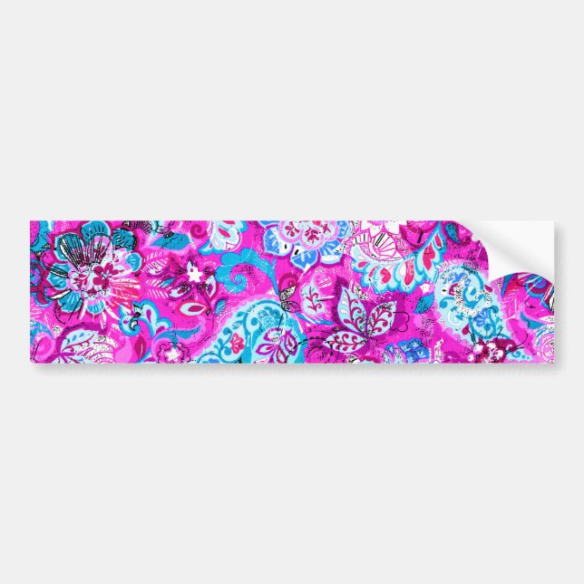Cute blue pink flowers patterns bumper sticker (Front)