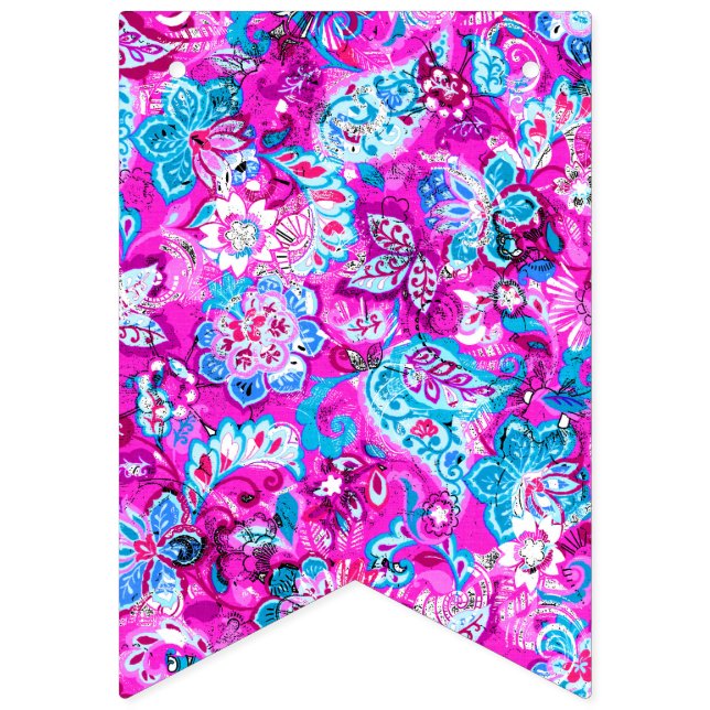 Cute blue pink flowers patterns bunting  (First Flag)