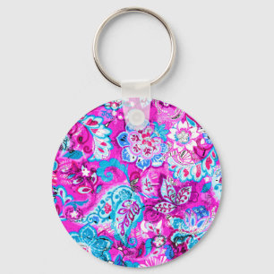 Cute blue pink flowers patterns key ring