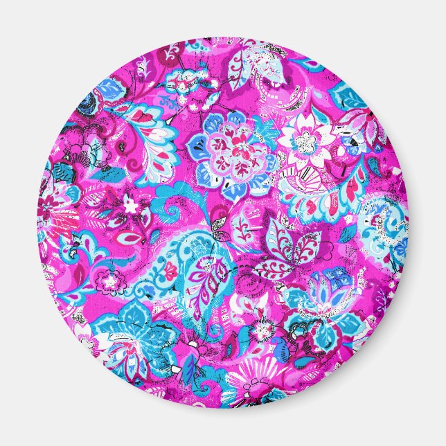 Cute blue pink flowers patterns magnet (Front)