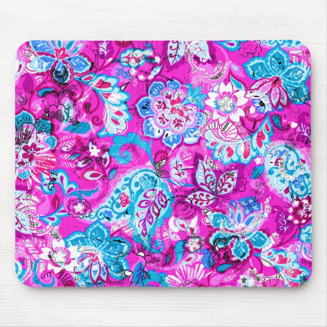 Cute blue pink flowers patterns mouse mat (Front)