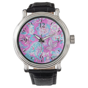 Cute blue pink flowers patterns watch