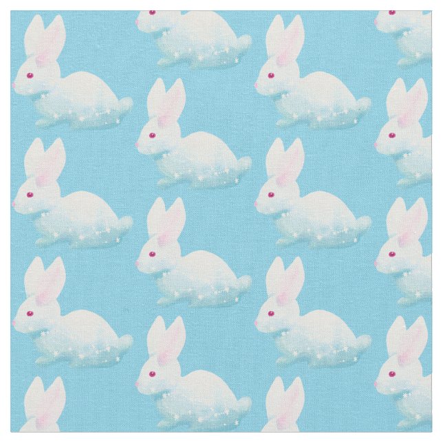 Cute blue pink galaxy Bunny, Rabbit with stars Fabric (Close Up)
