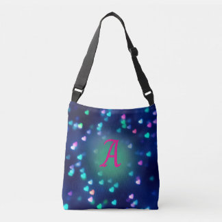 Cute Blue & Pink Hearts on Navy Blue Bokeh Tote