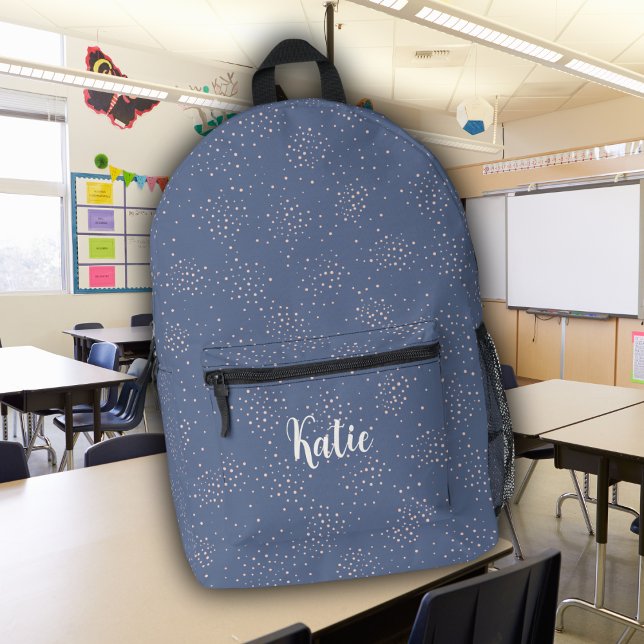 Cute Blue & Pink Monogram Monogrammed Name Printed Backpack (Creator Uploaded)