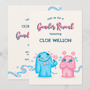 Cute Blue pink Monster gender reveal baby shower  Invitation