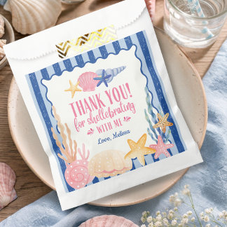 Cute Blue Pink Ocean Seashell Thank You Favour Bags