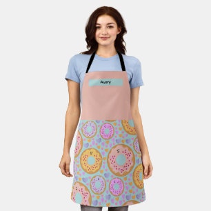 Cute Blue Pink Pastel Donuts & Hearts Apron