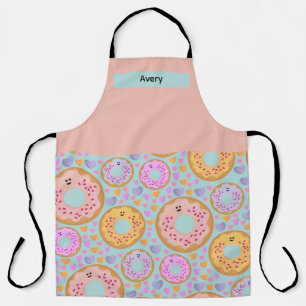 Cute Blue Pink Pastel Donuts & Hearts Apron