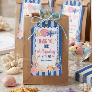 Cute Blue Pink Seashell Thank You Birthday Gift Tags