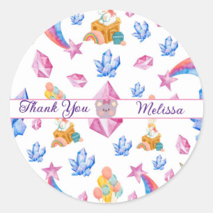 Cute Blue Pink Stars Thank You Unicorn Pattern Classic Round Sticker