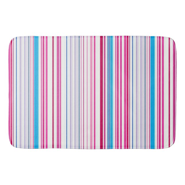 Cute blue pink stripes bath mat (Front)