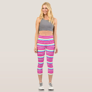Cute blue pink stripes capri leggings