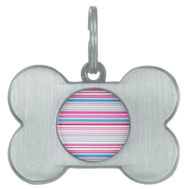 Cute blue pink stripes pet ID tag (Front)