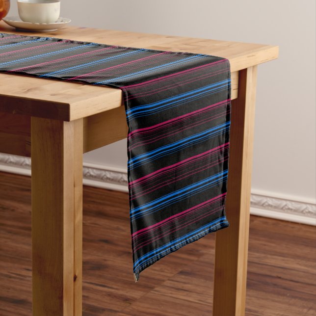 Cute blue pink stripes  short table runner (In Situ)