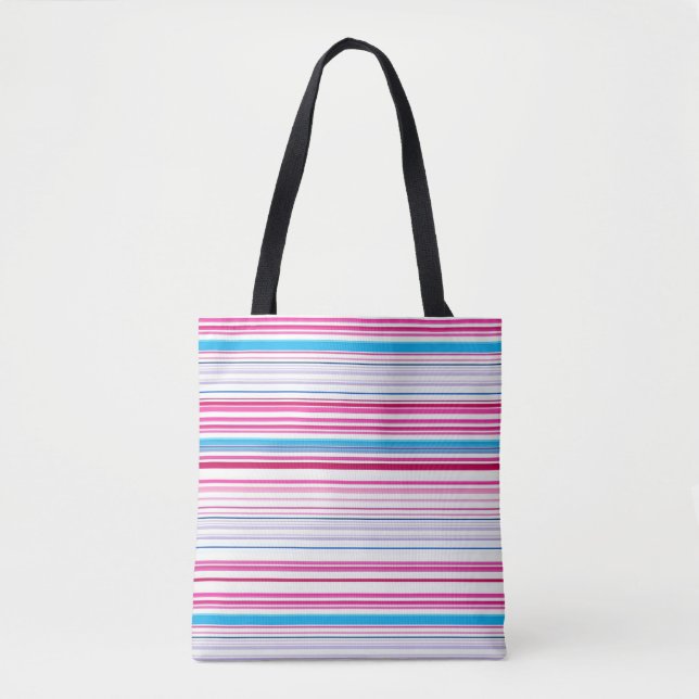 Cute blue pink stripes tote bag (Front)