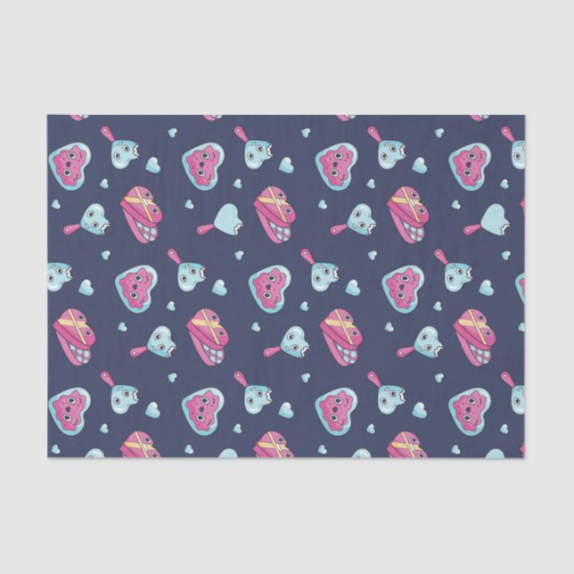 Cute Blue Pink Valentine's Day Love Doodle Pattern Tissue Paper (Front)