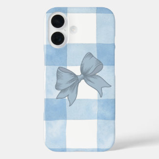 Cute Blue Plaid Bow iPhone Case. 16 Case