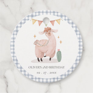 Cute Blue Plaid Cactus Boho Llama Any Age Birthday Favour Tags