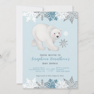 Cute Blue Polar Bear Baby Shower Invitation