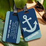Cute Blue Polka Dot Anchor with Navy Custom Name Luggage Tag<br><div class="desc">A trendy and elegant design with dots and preppy colours plus an area to add your name or monogram.</div>