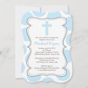 Cute Blue Polka Dots Cross Baptism Invitation