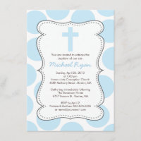 Cute Blue Polka Dots Cross Baptism Invitation