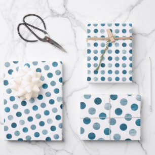    Cute Blue Polka Dots Modern & Elegant Christmas Wrapping Paper Sheet