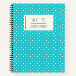 Cute Blue Polka Dots Personalised Kids Recipe Notebook