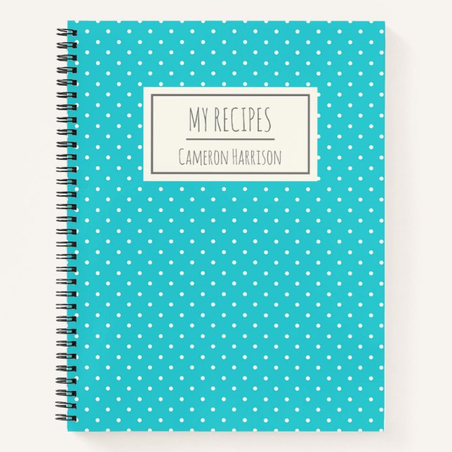 Cute Blue Polka Dots Personalised Kids Recipe Notebook (Front)