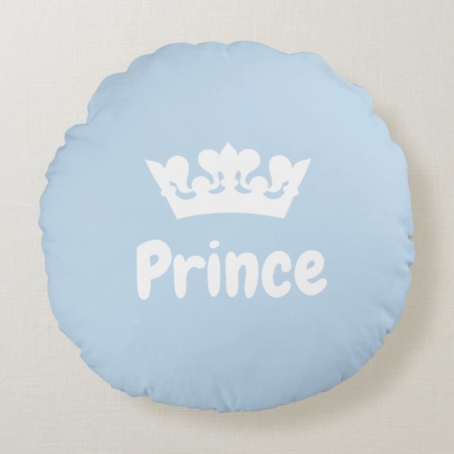 Cute Blue Prince Crown Boy Nursery Round Cushion (Front)
