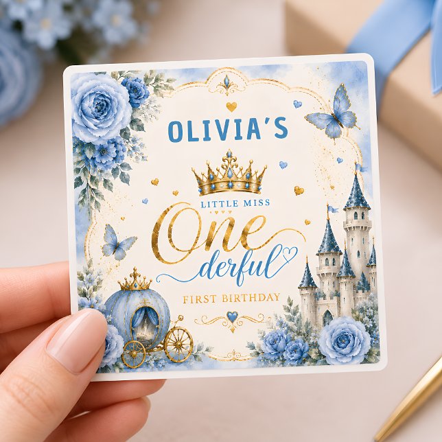 Cute Blue Princess Birthday Square Sticker (Creator Uploaded)