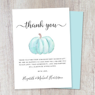 Cute Blue Pumpkin Baby Boy Shower Thank You Card