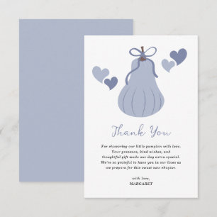 Cute Blue Pumpkin Bow Script Boy Baby Shower Thank You Card