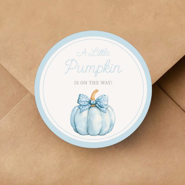 Cute Blue Pumpkin Boy Baby Shower Classic Round Sticker (Cute Blue Pumpkin Boy Baby Shower Classic Round Sticker)