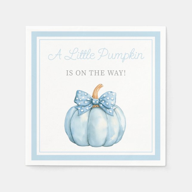 Cute Blue Pumpkin Boy Baby Shower Napkin (Front)