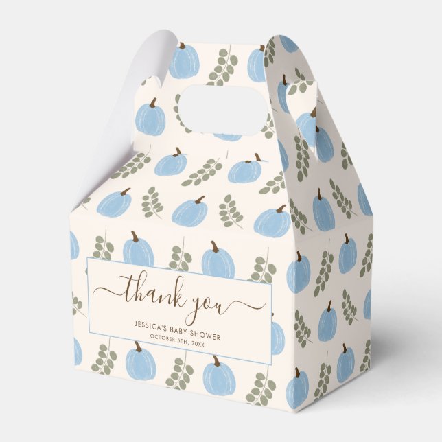 Cute Blue Pumpkin Eucalyptus Baby Shower Thank You Favour Box (Front Side)