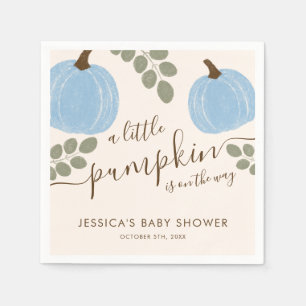 Cute Blue Pumpkin Eucalyptus Fall Boy Baby Shower Napkin