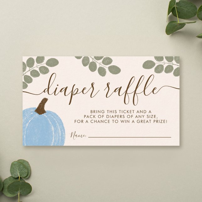 Cute Blue Pumpkin Eucalyptus Fall Diaper Raffle Enclosure Card (Creator Uploaded)