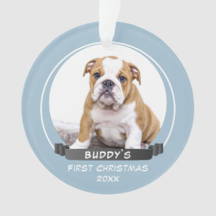 Cute Blue Puppy 1st Christmas Dog Photo Ornament