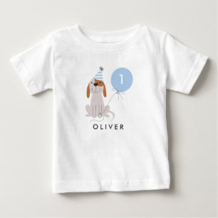 Cute Blue Puppy Dog Age in Balloon Birthday Boy Baby T-Shirt