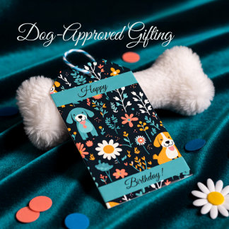 Cute Blue Puppy Flowers customized Gift Tags
