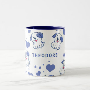 Cute Blue Puppy Heart  Two-Tone Coffee Mug