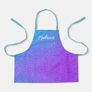 Cute Blue Purple Ombre Glitter Girls Personalised Apron