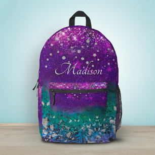 Cute blue purple ombre glitter monogram printed ba backpack