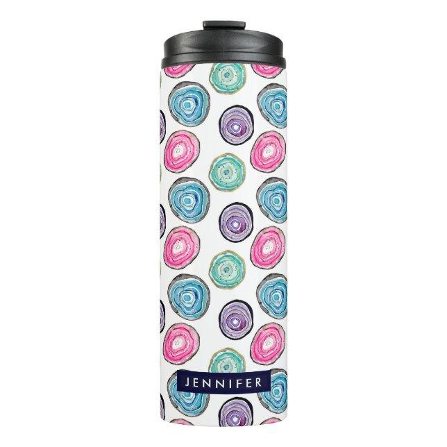 Cute blue purple pink geode pattern personalised thermal tumbler (Front)