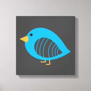 Cute blue quirky birds canvas print