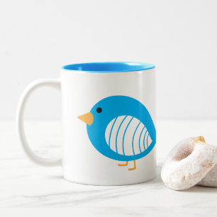 Cute blue quirky birds Two-Tone coffee mug